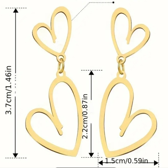 NEW!  Double hollow heart earrings - Picture 2 of 8